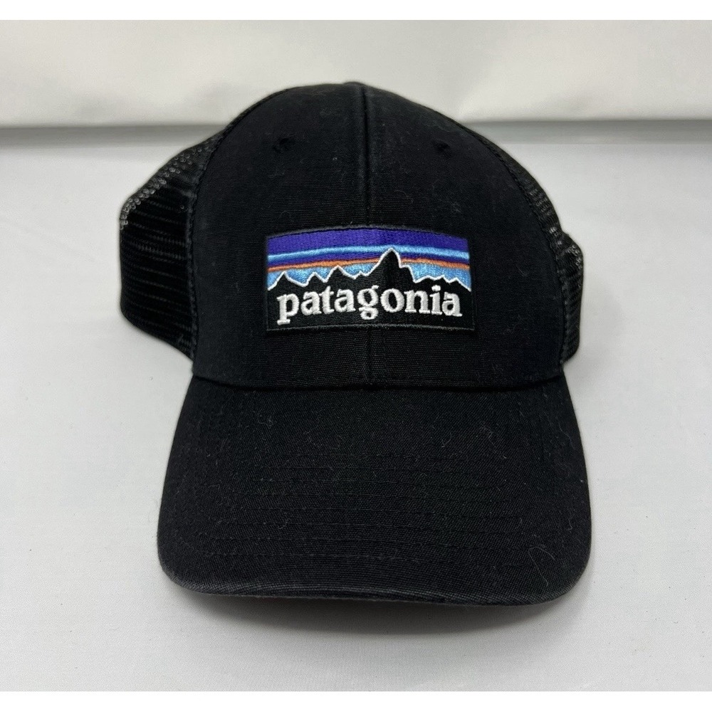 Patagonia Hat Cap Snapback Mens Black P 6 Logo Trucker Mesh Back Hiking Outdoor